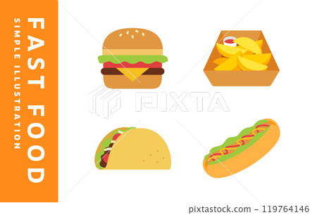 速食/垃圾食物插圖集圖示漢堡、熱狗、玉米餅、小吃 119764146