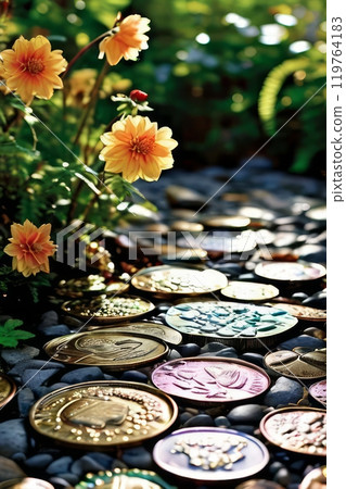 gardening sunlit illustration green background, landscape beautiful, 119764183