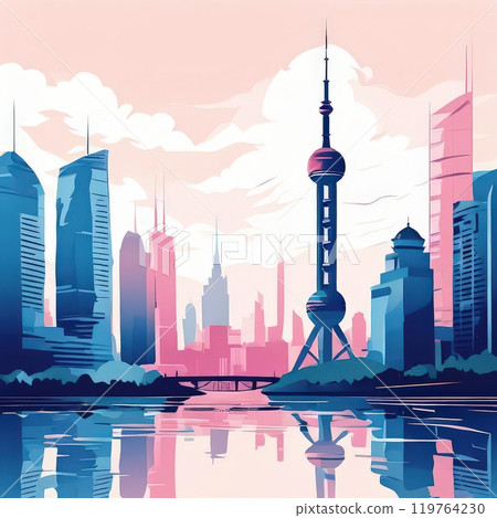 the ai generated image, Shanghai skyline, Panoramic view of shanghai 119764230