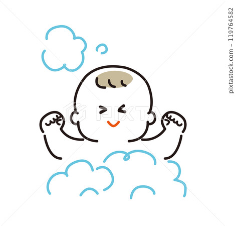 Baby being washed in the bath Baby being washed in the bath 119764582