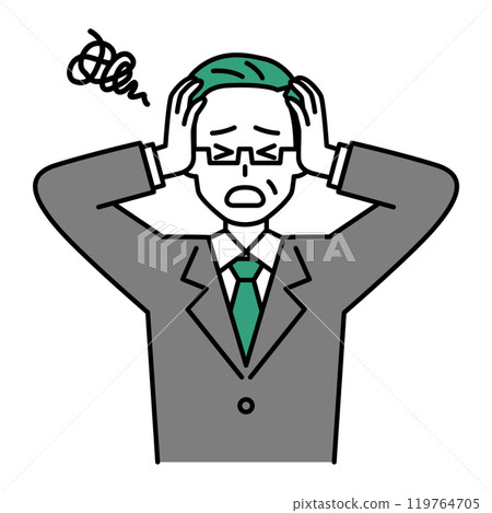 一名西裝革履的中年男子抱著頭憂心忡忡 一名西裝革履的中年男子抱著頭憂心忡忡 119764705