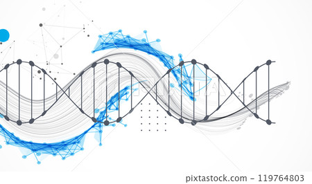 Science template, wallpaper or banner with a DNA molecules. Hand drawn vector. 119764803