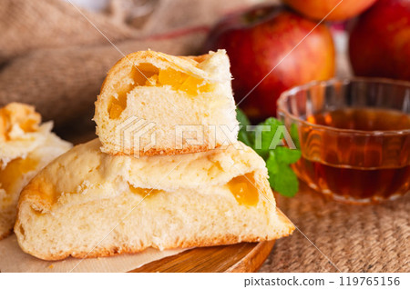Apple butter melon bread and tea Apple butter melon bread and tea 119765156