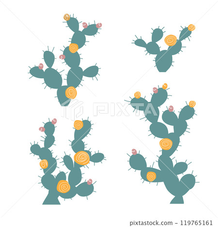 Opuntia cactus set, doodle isolated illustration. Prickly pear vector collection Opuntia cactus set, doodle isolated illustration. Prickly pear vector collection 119765161