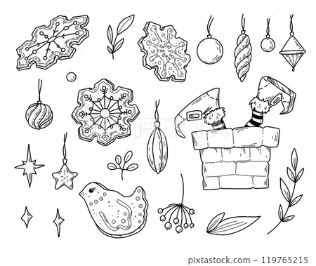 Vector illustration set of gingerbread cookies for Christmas in doodle hand drawn style. 119765215