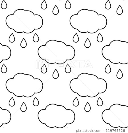 Outline Cloud and Drops Seamless pattern. Black and white Rainy weather background or wallpaper idea Outline Cloud and Drops Seamless pattern. Black and white Rainy weather background or wallpaper idea 119765526