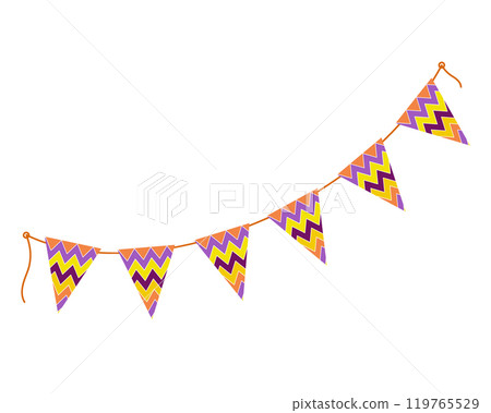 Decorative triangular pennants garland on a rope with ornament in trendy festive Halloween colors 119765529