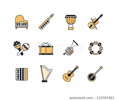 Classical musical instruments - line design style icons set Classical musical instruments - line design style icons set 119765981