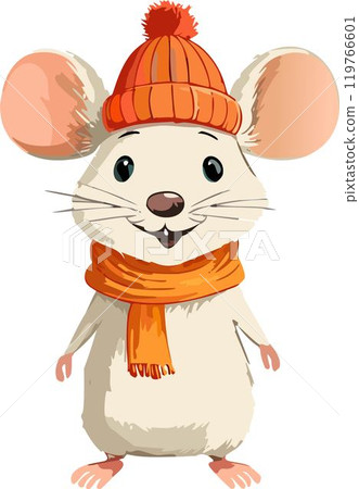 Mouse in an orange hat and scarf 119766601