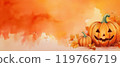 Halloween-style pumpkin painting on Japanese paper 21:9 119766719
