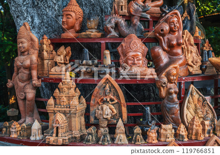 Traditional clay pottery at Buddhist souvenir shop at the Po Nagar Cham Towers of in Vietnam in Asia Traditional clay pottery at Buddhist souvenir shop at the Po Nagar Cham Towers of in Vietnam in Asia 119766851