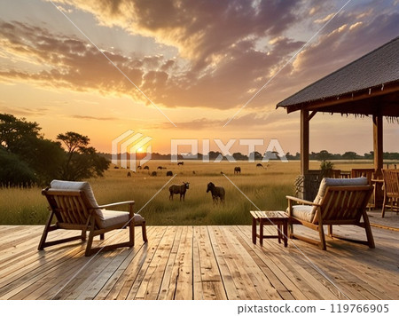 非洲草原上的日落 119766905