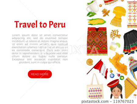 Traditional Peru Banner Design with Symbols and Culture Element Vector Template 119767023