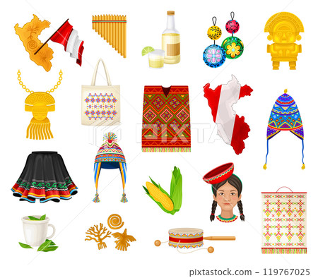 Traditional Peru Symbols and Culture Element Vector Set 119767025