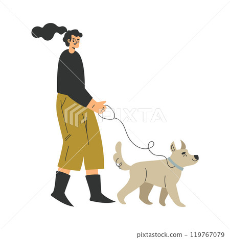 Woman Character Walking Dog Pet as Domestic Animal Vector Illustration Woman Character Walking Dog Pet as Domestic Animal Vector Illustration 119767079