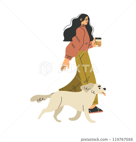 Woman Character with Dog Pet as Domestic Animal Vector Illustration 119767088