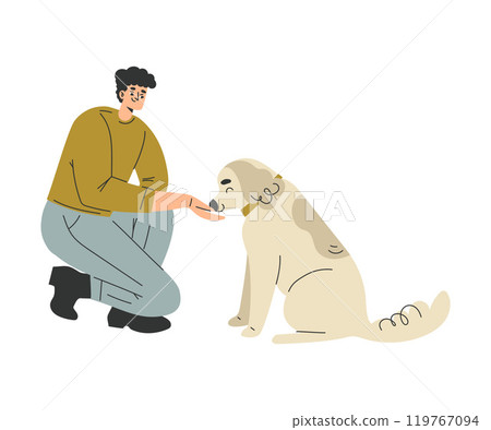 Man Character with Dog Pet as Domestic Animal Vector Illustration Man Character with Dog Pet as Domestic Animal Vector Illustration 119767094