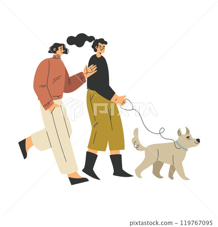 Woman Character Walking Dog Pet as Domestic Animal Vector Illustration Woman Character Walking Dog Pet as Domestic Animal Vector Illustration 119767095