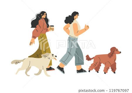Woman Character Walking Dog Pet as Domestic Animal Vector Illustration Woman Character Walking Dog Pet as Domestic Animal Vector Illustration 119767097