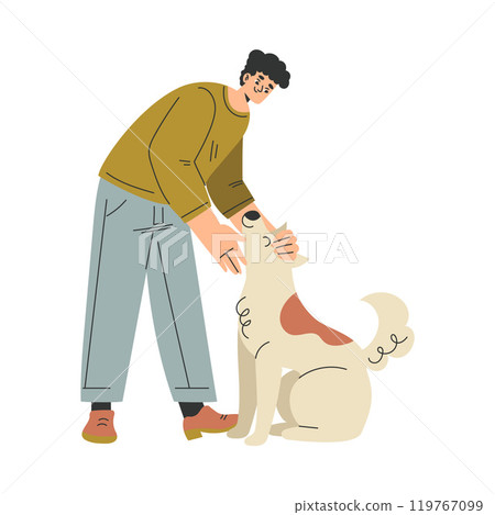 Man Character with Dog Pet as Domestic Animal Vector Illustration 119767099