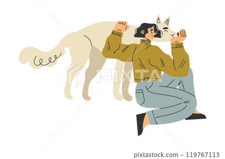 Woman Character with Dog Pet as Domestic Animal Vector Illustration Woman Character with Dog Pet as Domestic Animal Vector Illustration 119767113