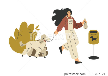 Woman Character Walking Poodle Dog Pet as Domestic Animal Vector Illustration Woman Character Walking Poodle Dog Pet as Domestic Animal Vector Illustration 119767121