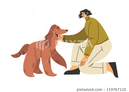 Woman Character with Dog Pet as Domestic Animal Vector Illustration 119767128