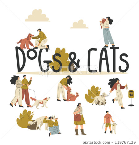 People Character with Pets as Domestic Animal Vector Set 119767129