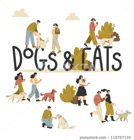 People Character with Pets as Domestic Animal Vector Set 119767130