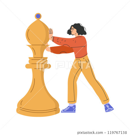 Woman Character with Big Chess Bishop Piece Vector Illustration 119767138
