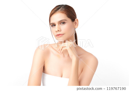 Beautiful young asian woman with clean fresh skin on white background, Face care, Facial treatment, Cosmetology, beauty and spa, Asian women portrait. Beautiful young asian woman with clean fresh skin on white background, Face care, Facial treatment, Cosmetology, beauty and spa, Asian women portrait. 119767190