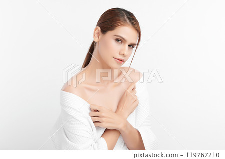 Beautiful young asian woman with clean fresh skin on white background, Face care, Facial treatment, Cosmetology, beauty and spa, Asian women portrait. 119767210