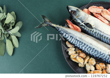 Tasty raw mackerel fish. 119767252