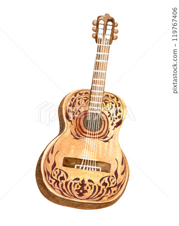 guitar illustration of an acoustic guitar. musical instrument. Day of the Dead. Cinco de mayo guitar illustration of an acoustic guitar. musical instrument. Day of the Dead. Cinco de mayo 119767406