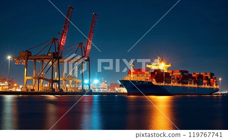 Container ships docked, Delivery concept, Logistic import export, cargo ship carrying, logistics and shipping industry, Global business logistics worldwide shipping concept 119767741