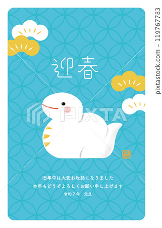 2025 New Year's card Cute white snake_Welcome the New Year 119767783