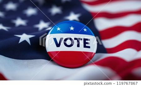 election buttons background, vote USA 2024, Democratic election, voter, ballot, candidate and president icons, voting on election day, Background With Copy-Space, 119767867