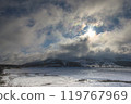 Rainbow clouds appear over the Yashima Marsh in winter 119767969