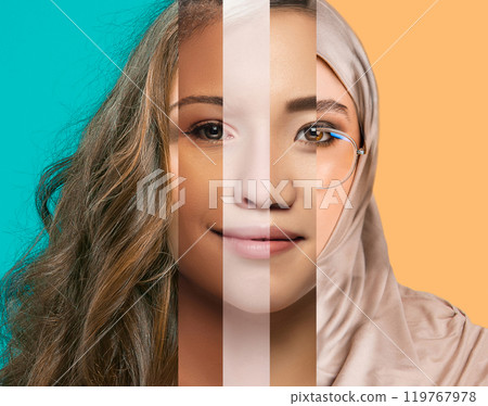 Collage made of portraits of different women from various cultural backgrounds Collage made of portraits of different women from various cultural backgrounds 119767978