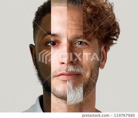 Collage with different male faces, representing different ages and ethnic backgrounds. Collage with different male faces, representing different ages and ethnic backgrounds. 119767980