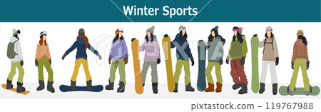 冬天在雪山滑雪的女子插畫 119767988