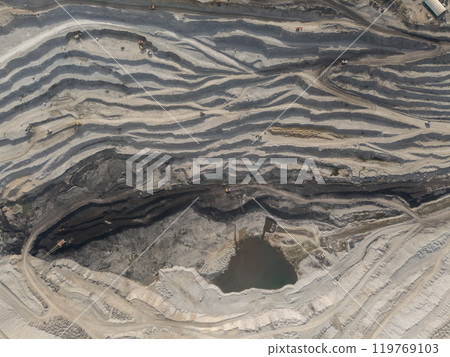 Stepped serpentine roads for equipment in an open pit coal mine 119769103