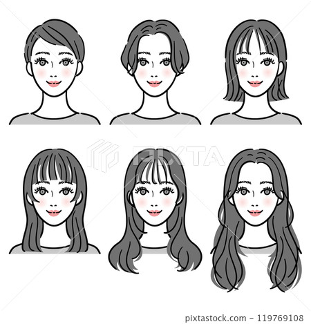 一組不同頭髮長度的女性 119769108