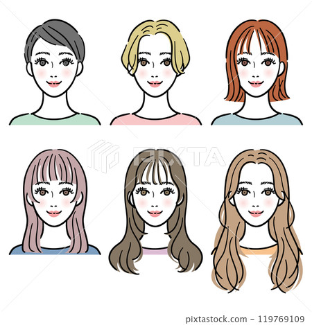 Set of women with various hairstyles Set of women with various hairstyles 119769109
