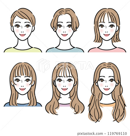 一組不同頭髮長度的女性 一組不同頭髮長度的女性 119769110