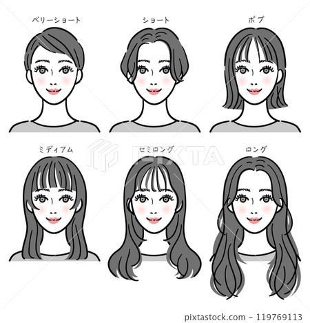 Set of women with various hair lengths (with text) Set of women with various hair lengths (with text) 119769113