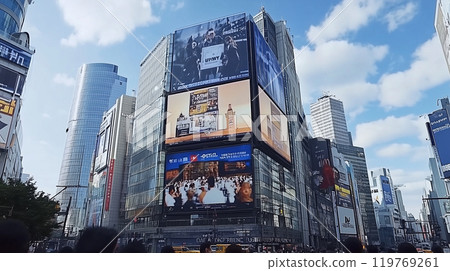 Digital signage and advertising billboards found in station passageways, shopping centers, and buildings Digital signage and advertising billboards found in station passageways, shopping centers, and buildings 119769261