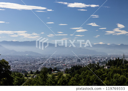 Aerial view over Nagano in Japan 119769333
