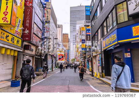 日本東京城市景觀:新宿西口的吧台區。人們要去後面的辦公區工作... = 21 號 日本東京城市景觀:新宿西口的吧台區。人們要去後面的辦公區工作... = 21 號 119769367