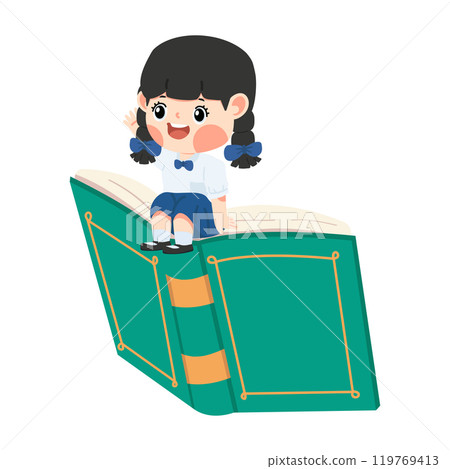 Girl Sitting on a Giant Book Girl Sitting on a Giant Book 119769413
